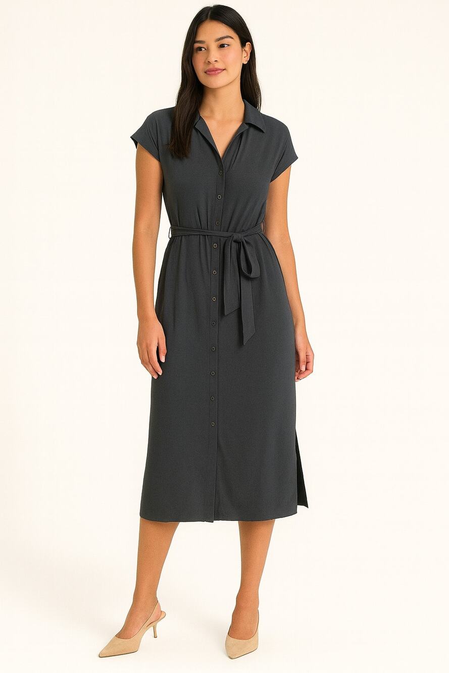 Lulus Women's Button Down Collared Midi Shirt Dress Sleeveless Solid Gray SZ XL